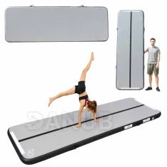 Nafukovací gymnastická podložka na cvičení s pumpičkou - 300x100x10 cm - šedá