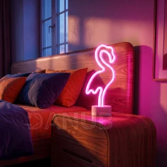 Neonová LED lampa - růžový plameňák - 3 x AA + USB - 12 x 8,5 x 29,5 cm