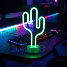 Neonová LED lampa - zelený kaktus - 3 x AA + USB - 18,5 x 8,5 x 28 cm