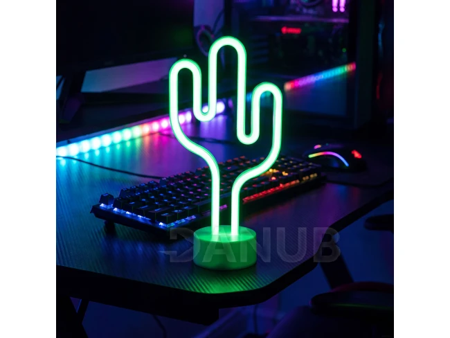Neonová LED lampa - zelený kaktus - 3 x AA + USB - 18,5 x 8,5 x 28 cm