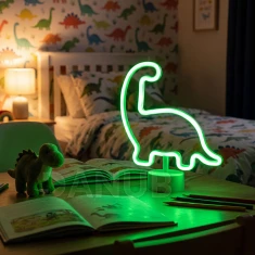 Neonová LED lampa - zelený dinosaurus - 3 x AA + USB - 25,9 x 8,5 x 24,3 cm