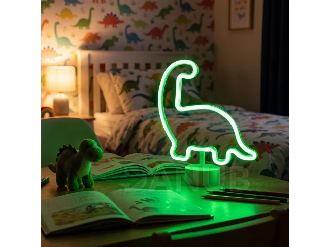 Neonová LED lampa - zelený dinosaurus - 3 x AA + USB - 25,9 x 8,5 x 24,3 cm