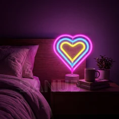Neonová LED lampa - barevné srdce - 3 x AA + USB - 25,2 x 1,6 x 23 cm