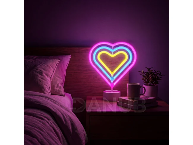 Neonová LED lampa - barevné srdce - 3 x AA + USB - 25,2 x 1,6 x 23 cm