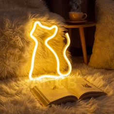 Neonová LED lampa - teplobílá kočka - 3 x AA + USB - 17 x 1,6 x 23,3 cm