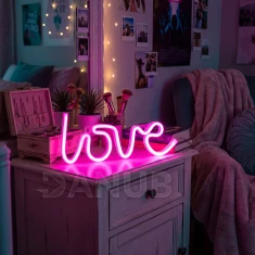 Neonová LED lampa - růžový „Love“ - 3 x AA + USB - 34 x 1,6 x 12,5 cm