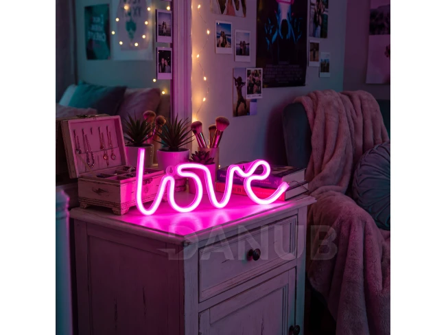 Neonová LED lampa - růžový „Love“ - 3 x AA + USB - 34 x 1,6 x 12,5 cm Neonová LED lampa - růžový „Love“ - 3 x AA + USB - 34 x 1,6 x 12,5 cm