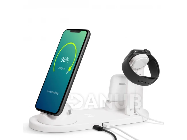 Bezdrátová nabíjecí stanice - k mobilním telefonům, hodinkám, sluchátkům - bílá