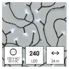 LED vánoční řetěz, 24 m, vnější i vnitřní, studená bílá, časovač