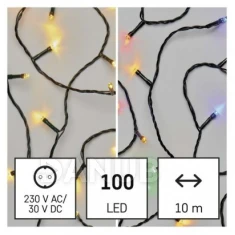 LED vánoční řetěz 2v1, 10 m, vnější i vnitřní, teplá bílá / multicolor, programy