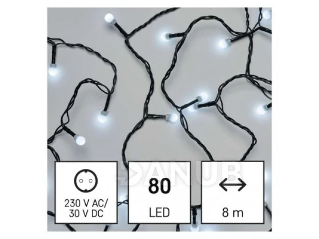LED vánoční cherry řetěz - kuličky, 8 m, vnější i vnitřní, studená bílá, programy LED vánoční cherry řetěz - kuličky, 8 m, vnější i vnitřní, studená bílá, programy