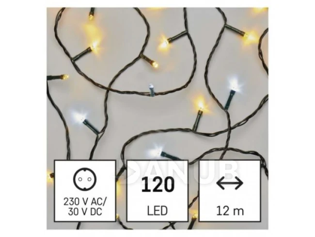 LED vánoční řetěz, 12 m, vnější i vnitřní, teplý/studený bílý, časovač