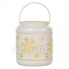 LED dekorace - lucerna s vločkami kovová bílá, 14 cm, 3x AAA, vnitřní, vintage