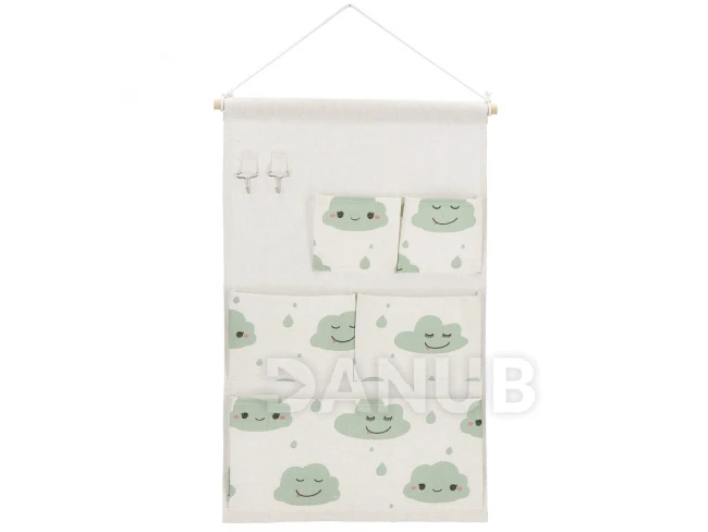 Nástěnný organizér - 5 kapes - mraky na béžové