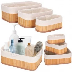 Bambusový organizér na kosmetiku, sada 3 - hnědá/ecru