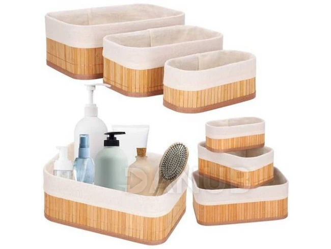 Bambusový organizér na kosmetiku, sada 3 - hnědá/ecru