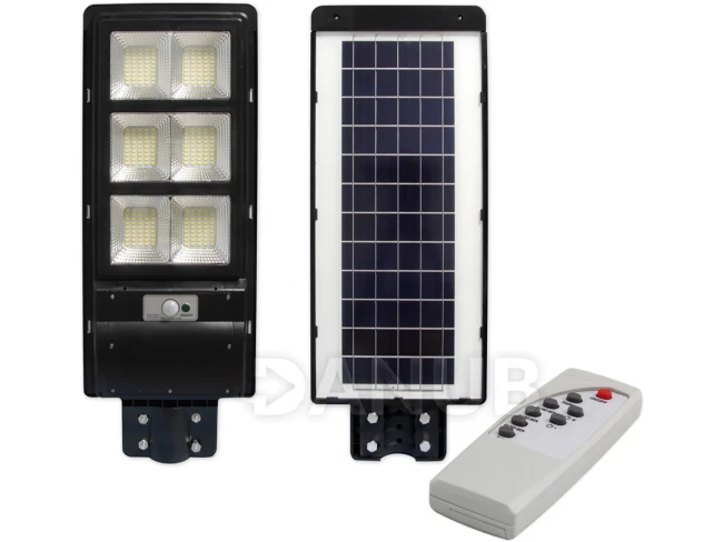 LED solární pouliční lampa - 270W - 6000K - pohybový a soumrakový senzor + dálkové ovládání - černá