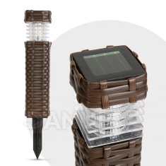 Zapichovací solární lampa - ratanový dojem, hnědá - studená bílá - 7 x 7 x 28 (+12) cm