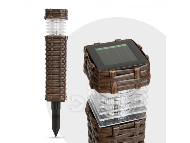 Zapichovací solární lampa - ratanový dojem, hnědá - studená bílá - 7 x 7 x 28 (+12) cm