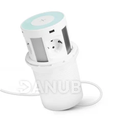 Skrytá prodlužovačka - se 4 zásuvkami + bezdrátové nabíjení + 2xUSB + 2xType-C - bílá