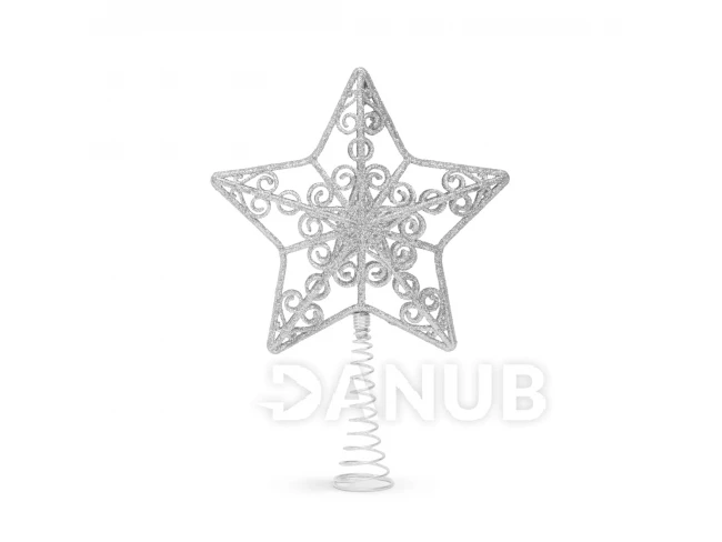 Ozdoba na špic vánočního stromu - hvězda - 20 x 15 cm - stříbrná