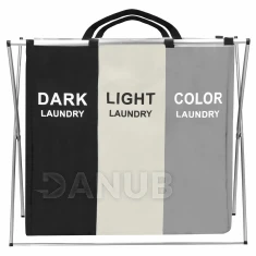 Koš na prádlo trojitý - 146 L skládací černo/béžovo/šedý