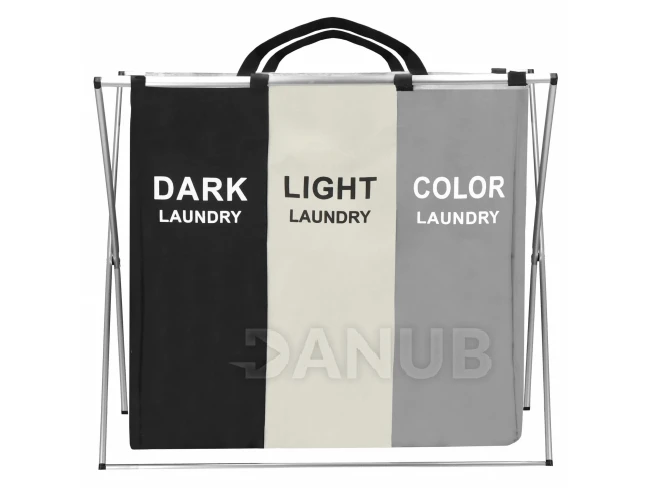 Koš na prádlo trojitý - 146 L skládací černo/béžovo/šedý