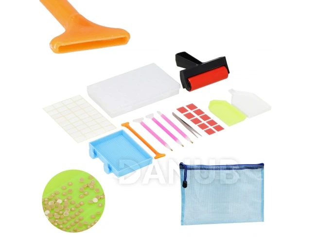 Doplňky k diamantovému malování v taštičce - sada 22 ks