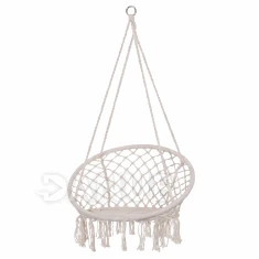 houpací křeslo s opěradlem a s třásněmi - 60x60x44cm - krémové