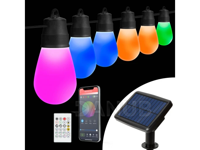 Smart solární světelný řetěz - 30 ks RGBIC LED - 13 m - bluetooth