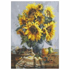 Diamantové malování - výšivka - 30x40 cm - kytice slunečnic