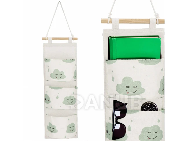 Nástěnný organizér - 3 kapsy - mraky na béžové