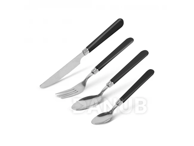 Sada příborů s držákem - černá - 16 částí - 32,7 x 19,5 x 4,7 cm