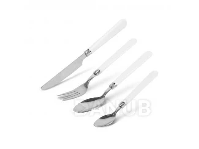 Sada příborů s držákem - bílá - 16 částí - 32,7 x 19,5 x 4,7 cm