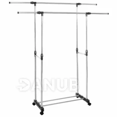 Věšák na oblečení - dvojitý - 85-150 cm na kolečkách - hliníkový - teleskopický