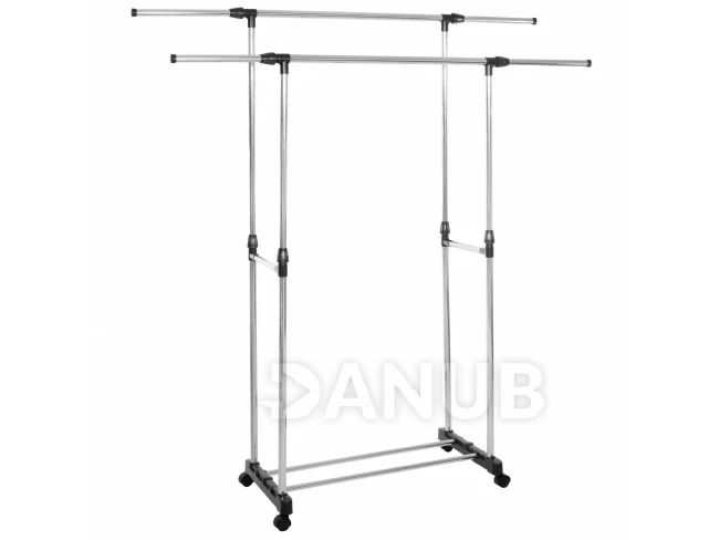 Věšák na oblečení - dvojitý - 85-150 cm na kolečkách - hliníkový - teleskopický