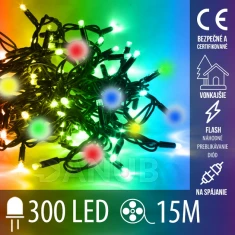 Vánoční led světelný řetěz vnější FLASH - ke spojování - 300led - 15m - multicolour
