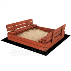 Dřevěné pískoviště s lavičkami - 120x120 cm - uzavíratelné - kaštanově hnědé