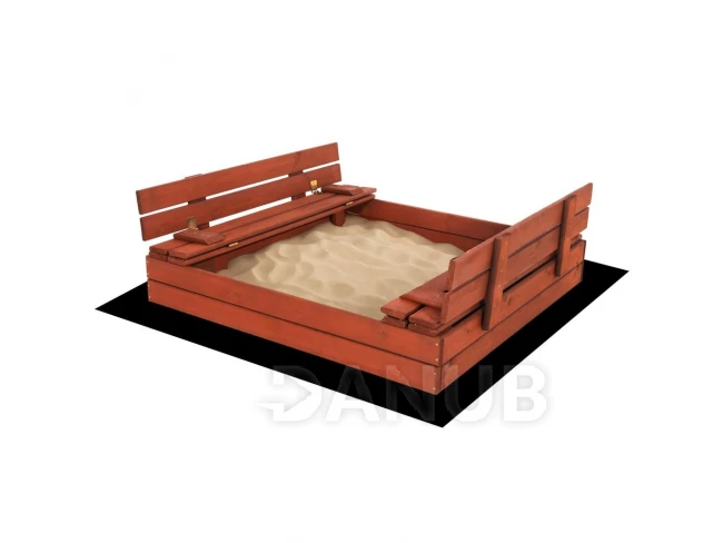 Dřevěné pískoviště s lavičkami - 120x120 cm - uzavíratelné - kaštanově hnědé