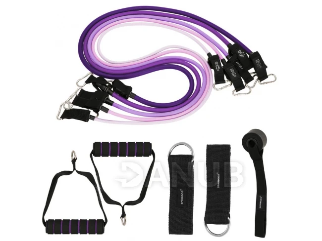 Fitness expandéry na cvičení - sada 5ks - odpor: 4,5-22,7 kg - fialové