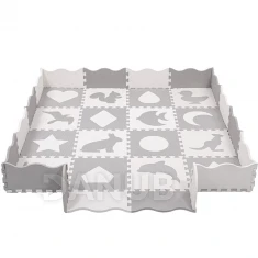 Pěnové puzzle čtverce - 150x150x1cm - zvířata a tvary - bílá, šedá