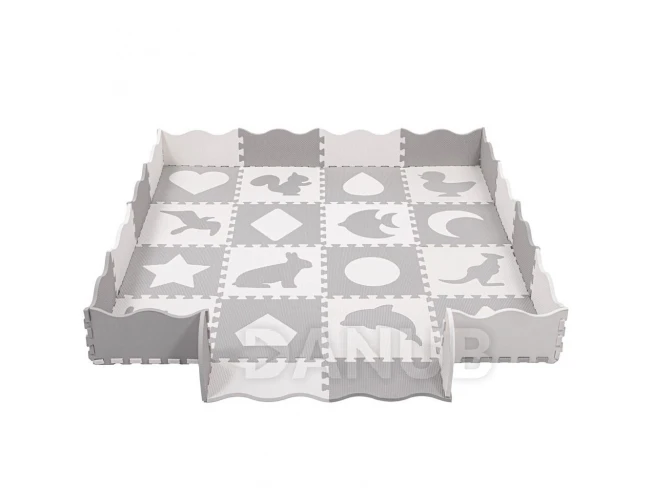 Pěnové puzzle čtverce - 150x150x1cm - zvířata a tvary - bílá, šedá