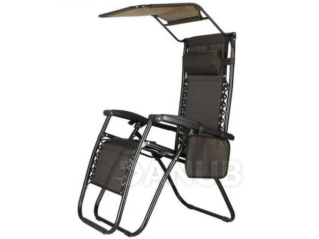 Skládací zahradní křeslo se stínítkem - hnědá/černá/béžová