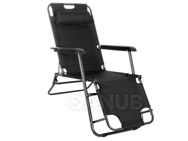 Skládací zahradní lehátko s opěrkou hlavy - černá