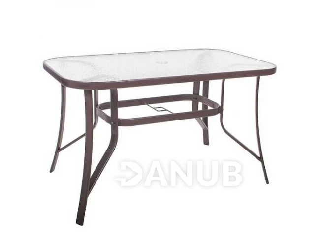 Zahradní stolek 120x70x70cm - kov + sklo, hnědý