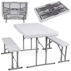 Rozkládací stůl s lavičkami - 105x65x69 cm - bílá