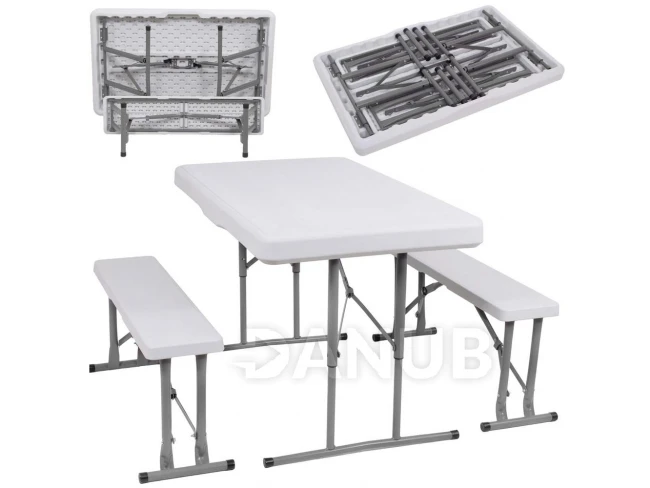 Rozkládací stůl s lavičkami - 105x65x69 cm - bílá Rozkládací stůl s lavičkami - 105x65x69 cm - bílá