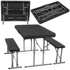 Rozkládací stůl s lavičkami - 105x65x69 cm - černá a šedá