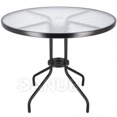 Zahradní stolek 90cm - kulatý - kov + sklo, černý