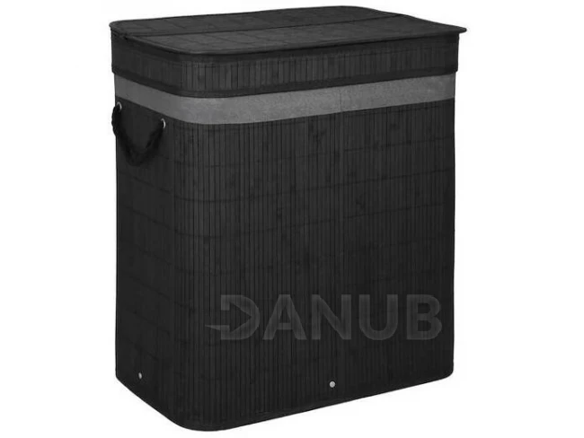 Bambusový koš na prádlo - 100L - 2 komory - černý